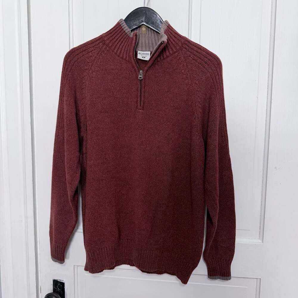 Columbia Men's Burgundy 1/4 Zip Mock Neck Cotton Knit Sweater Size M